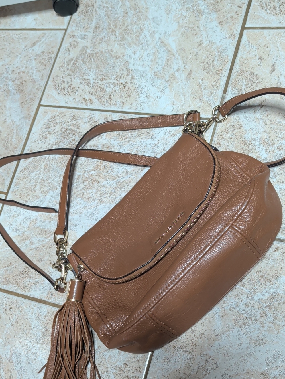 Michael Kors Brown Leather Handbag Or  Crossbody Bag with Tassel